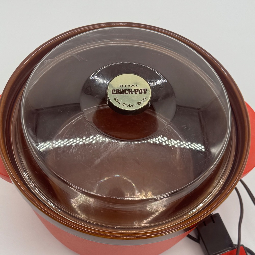 Vintage Rival Crock-Pot Slow Cooker Server Red Model 3300-2 Brown Ceramic Insert - Picture 3 of 8